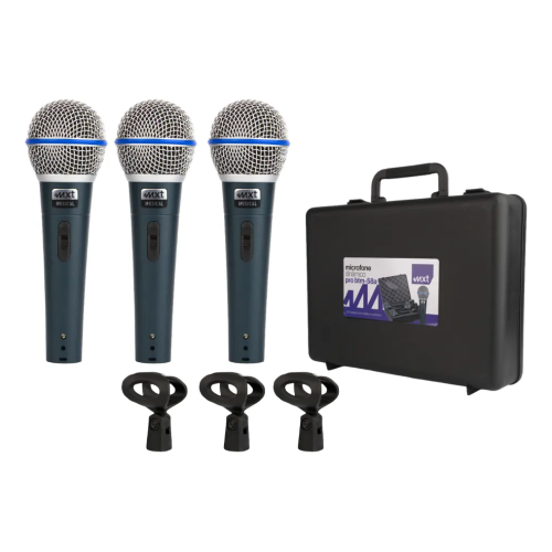 MICROFONE DINÂMICO DE METAL CHUMBO PROFISSIONAL C/CHAVE - KIT 3 PÇS - PRO BTM-58A MXT